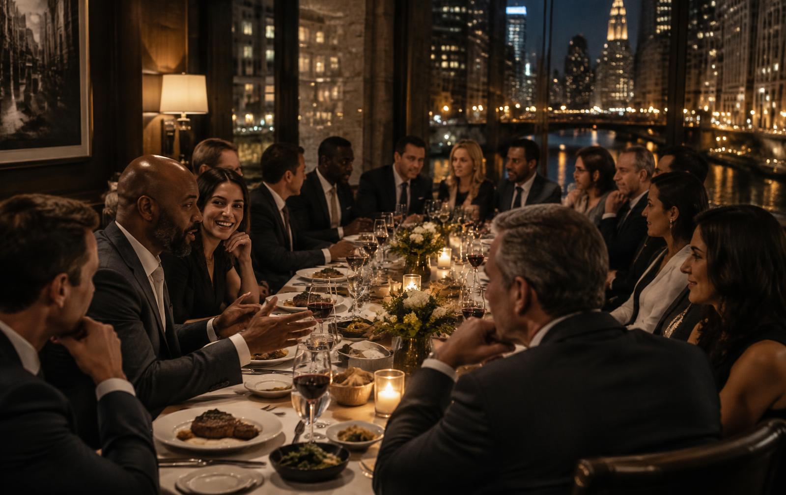 Investors and sports leaders sharing a private dinner in Chicago